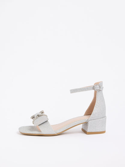 Lipsy Silver Standard Fit (F) Embellished Bow Occasion Flower Girl Block Heeled Sandals image 5