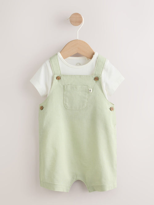 Sage Green Linen/Cotton Blend Dungaree and Bodysuit Baby Set (0mths-2yrs) image 1