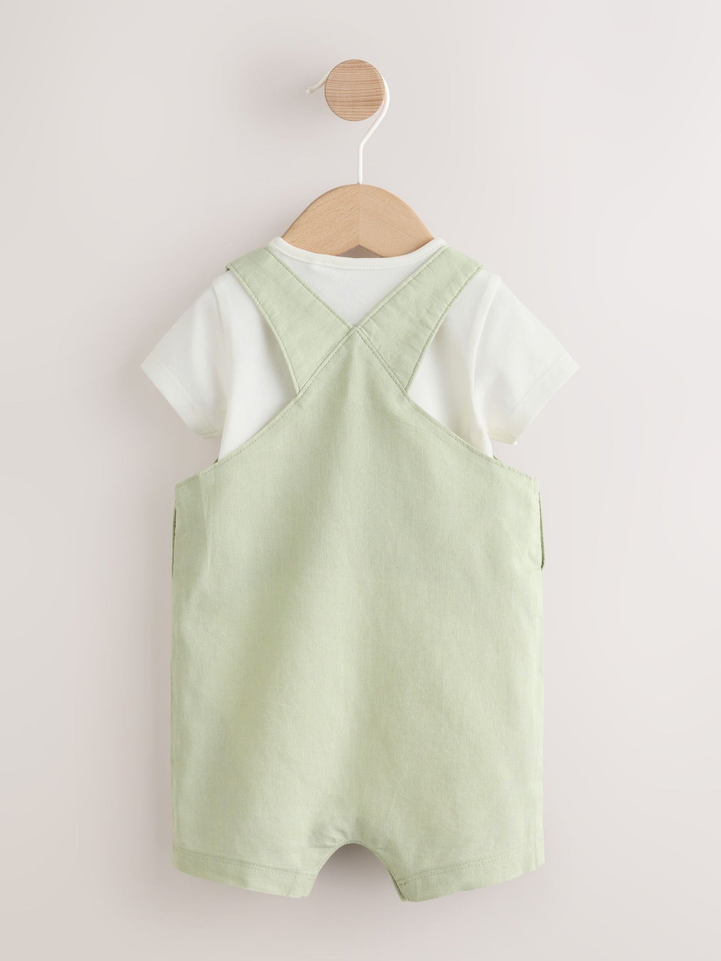 Sage Green Linen/Cotton Blend Dungaree and Bodysuit Baby Set (0mths-2yrs) image 4