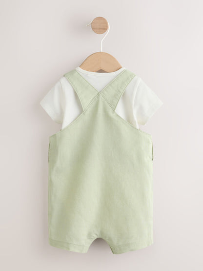 Sage Green Linen/Cotton Blend Dungaree and Bodysuit Baby Set (0mths-2yrs) image 4