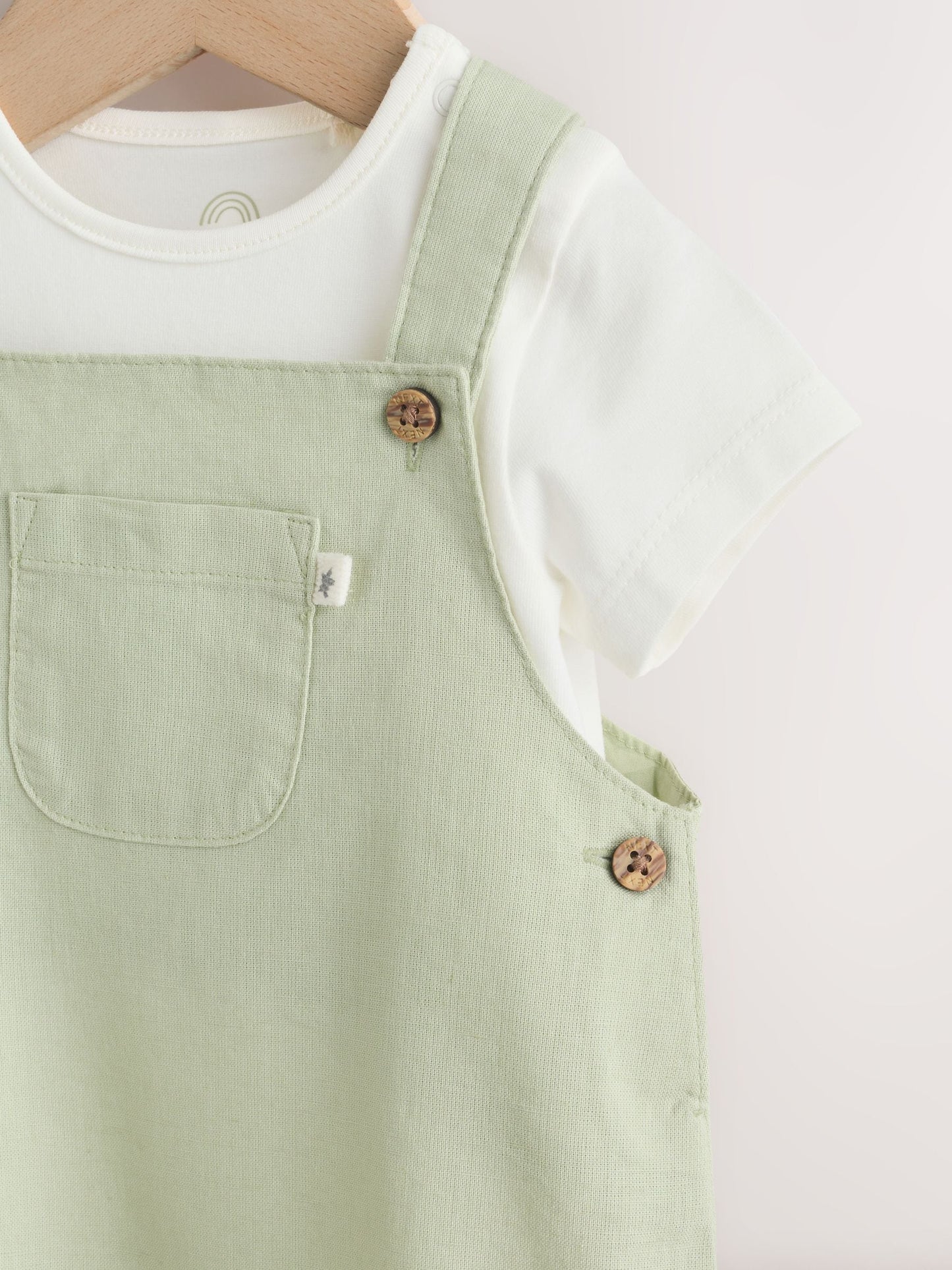 Sage Green Linen/Cotton Blend Dungaree and Bodysuit Baby Set (0mths-2yrs) image 5