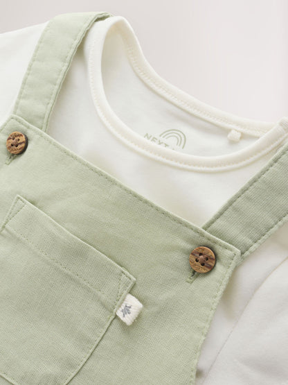 Sage Green Linen/Cotton Blend Dungaree and Bodysuit Baby Set (0mths-2yrs) image 6