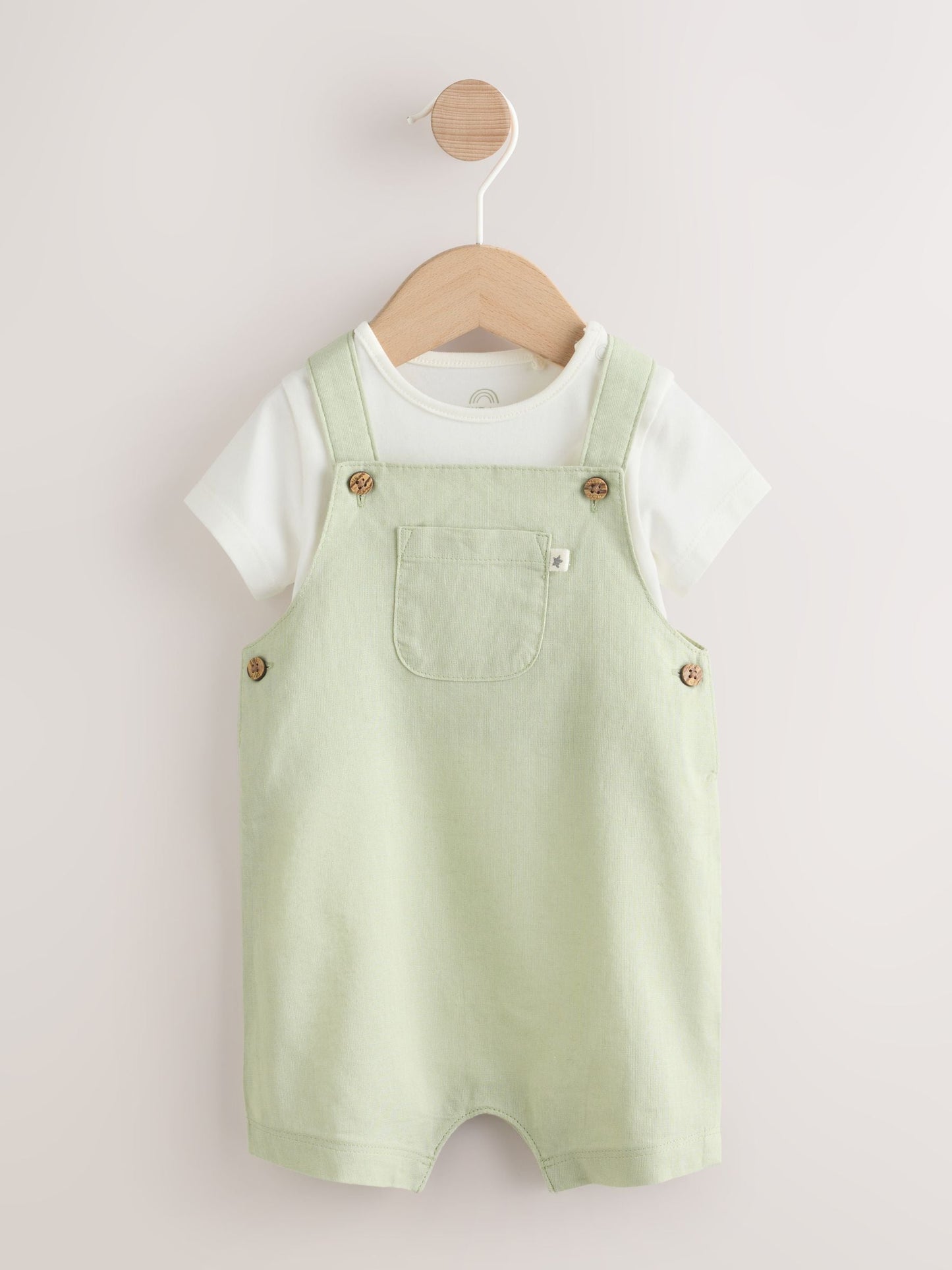 Sage Green Linen/Cotton Blend Dungaree and Bodysuit Baby Set (0mths-2yrs) image 1
