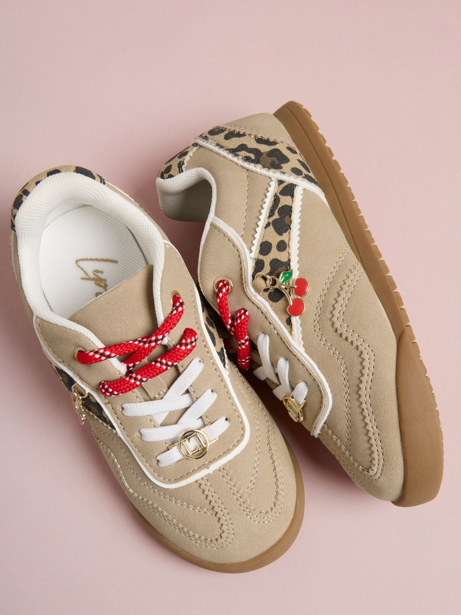 Lipsy Camel Faux Suede Charm Detail Slim Gum Sole Sport Trainers image 1