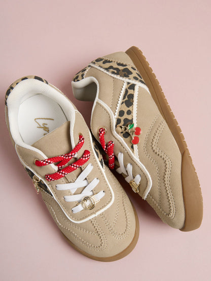 Lipsy Camel Faux Suede Charm Detail Slim Gum Sole Sport Trainers image 1