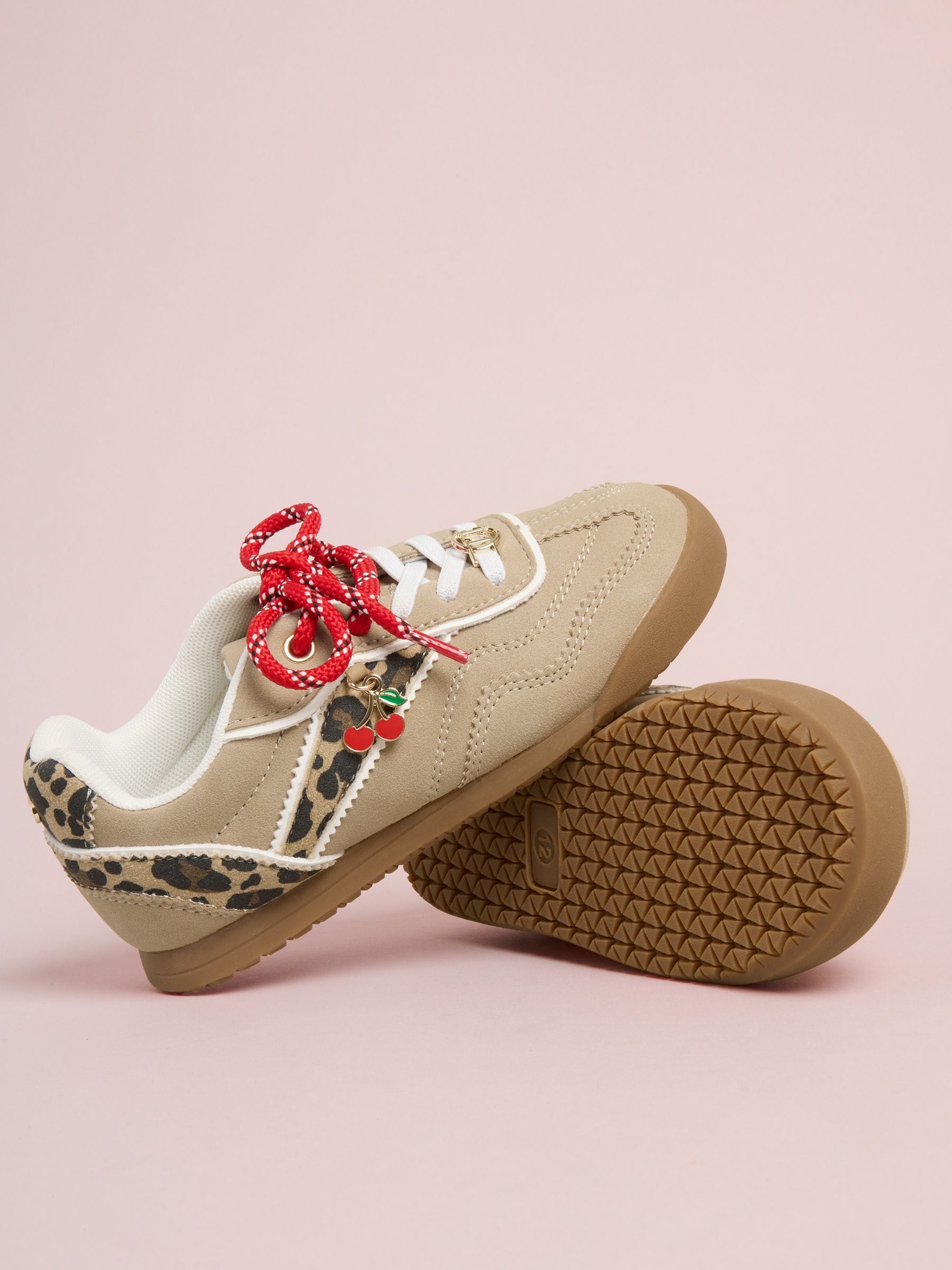 Lipsy Camel Faux Suede Charm Detail Slim Gum Sole Sport Trainers image 2
