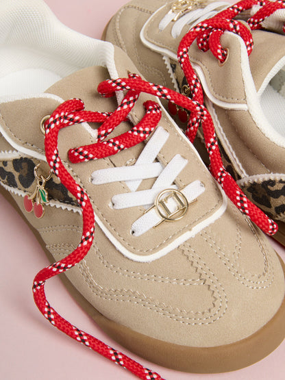 Lipsy Camel Faux Suede Charm Detail Slim Gum Sole Sport Trainers image 3