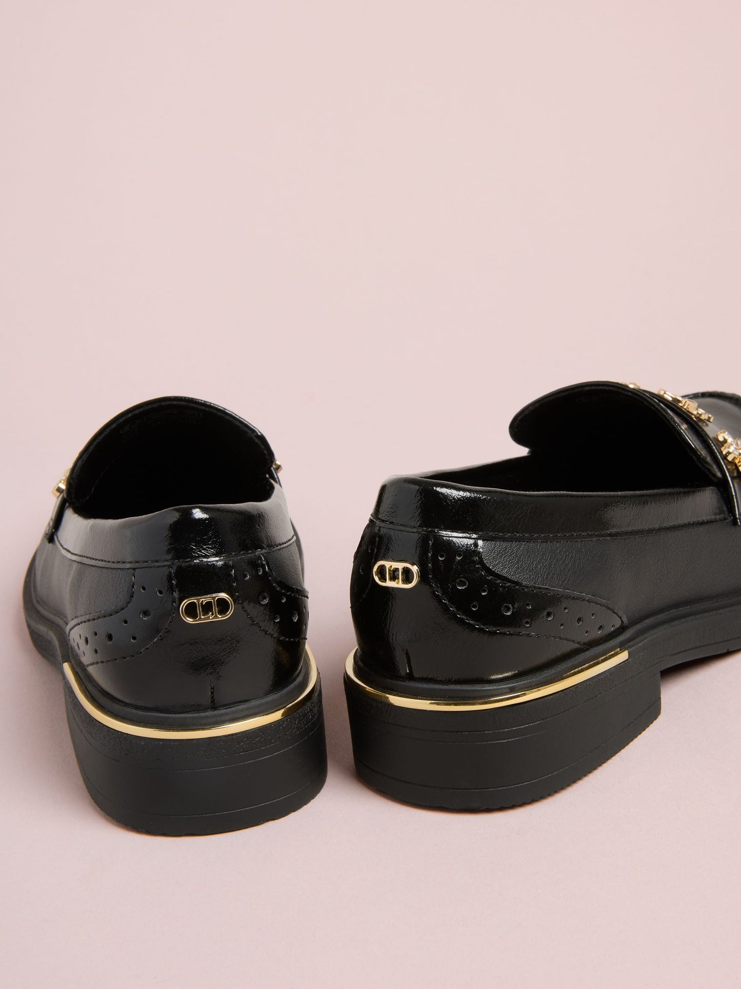 Lipsy Black Patent Butterfly Charm Slip On School Shoe Loafers image 2