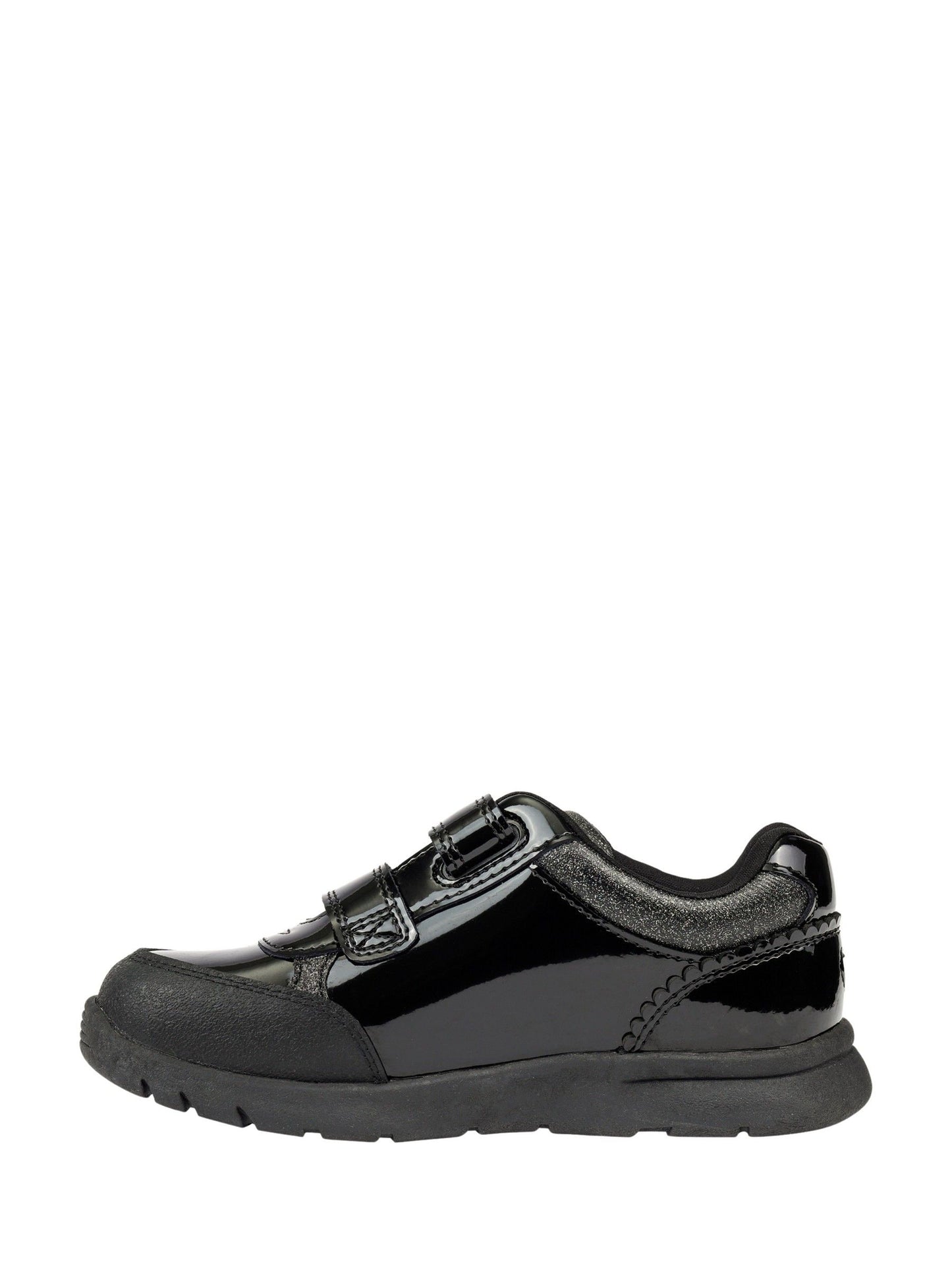 Toezone Black Isla Patent Heart Rip Tape School Shoes image 2