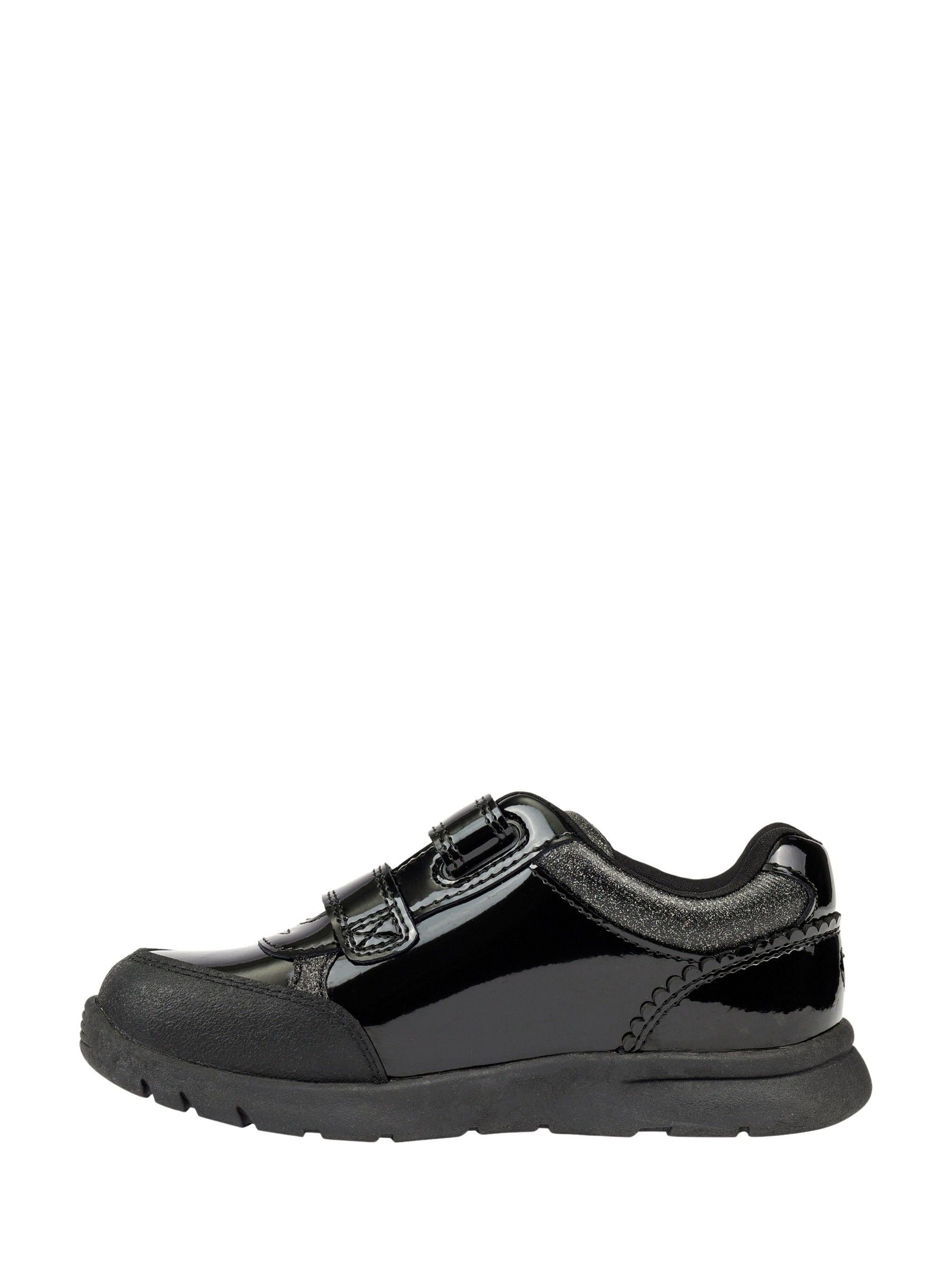 Toezone Black Isla Patent Heart Rip Tape School Shoes image 2