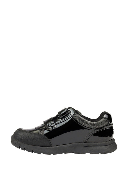 Toezone Black Isla Patent Heart Rip Tape School Shoes image 2