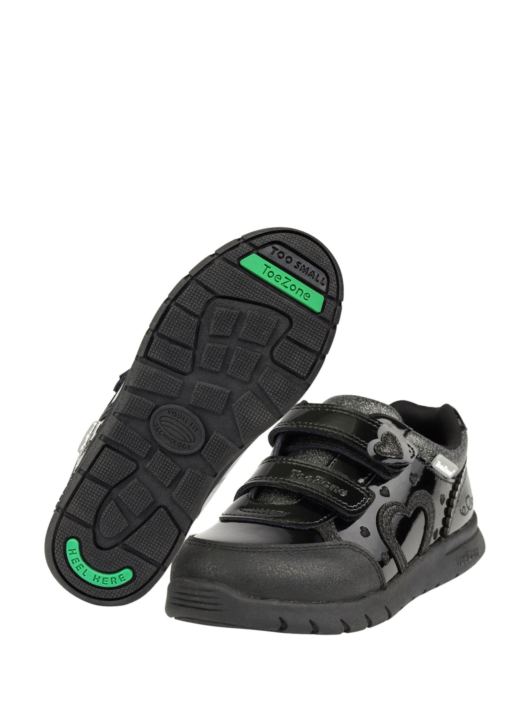 Toezone Black Isla Patent Heart Rip Tape School Shoes image 3