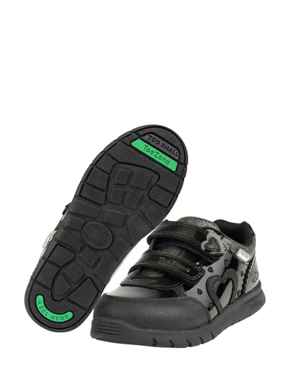 Toezone Black Isla Patent Heart Rip Tape School Shoes image 3