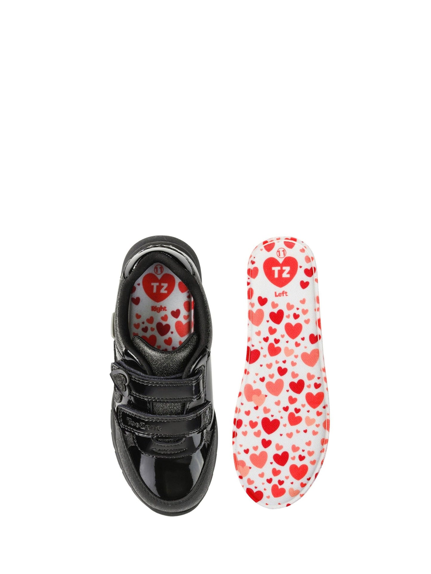 Toezone Black Isla Patent Heart Rip Tape School Shoes image 4