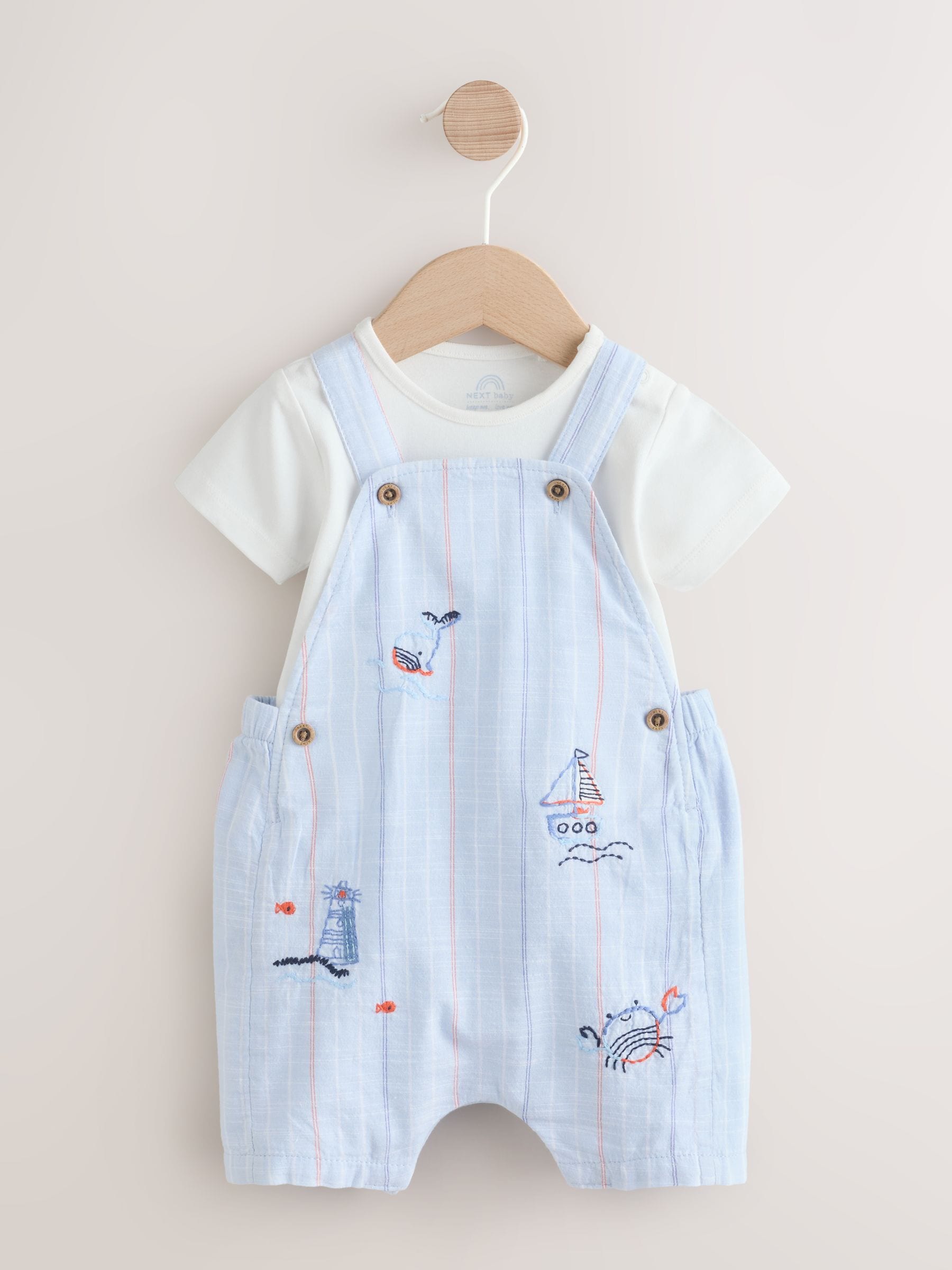 Blue Nautical Stripe Dungarees And Bodysuit Baby Set (0mths-2yrs) image 1