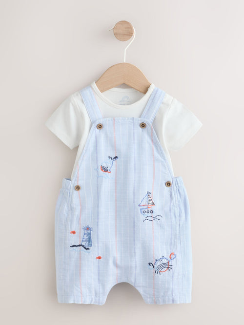 Blue Nautical Stripe Dungarees And Bodysuit Baby Set (0mths-2yrs) image 1