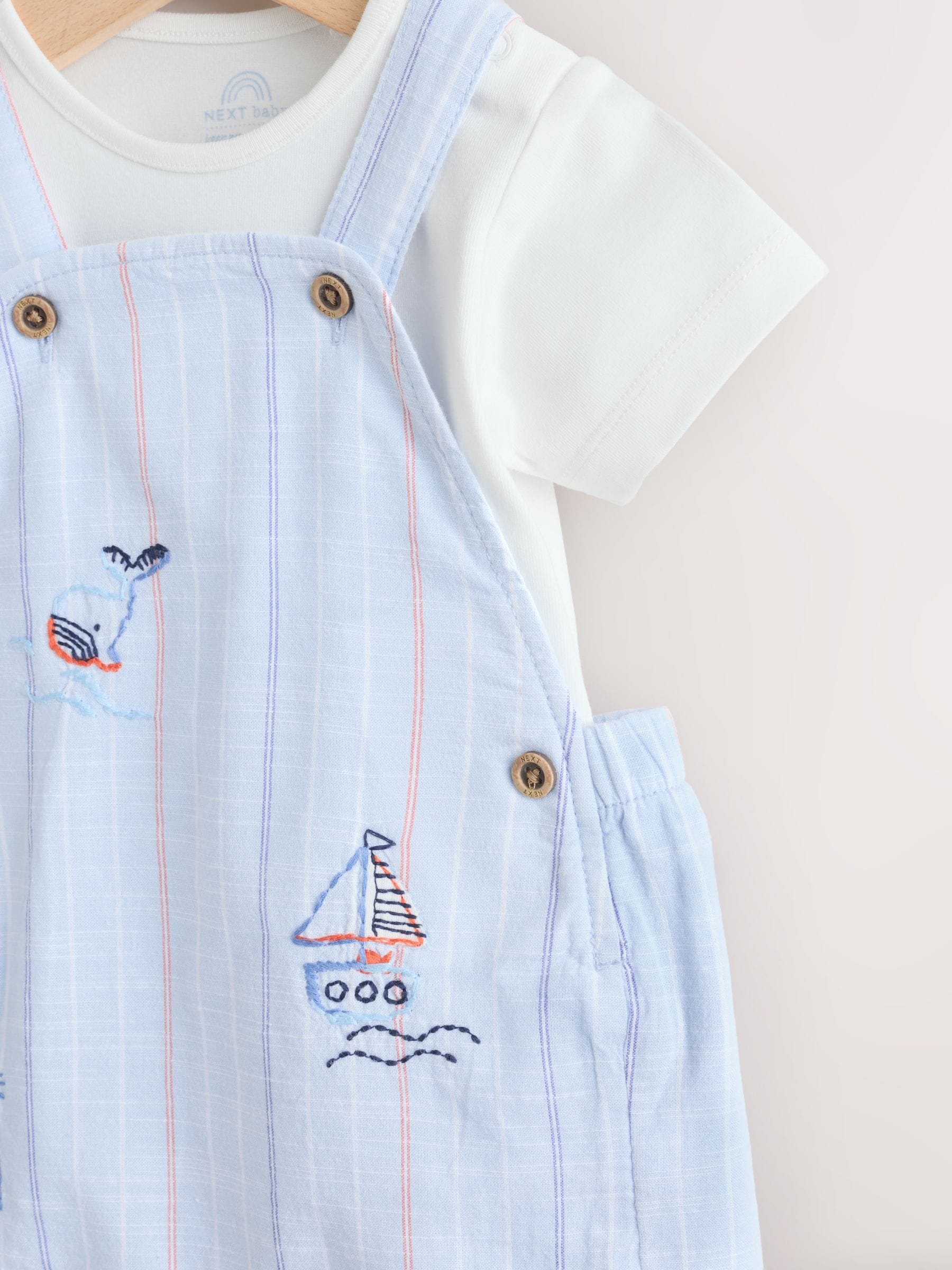 Blue Nautical Stripe Dungarees And Bodysuit Baby Set (0mths-2yrs) image 4