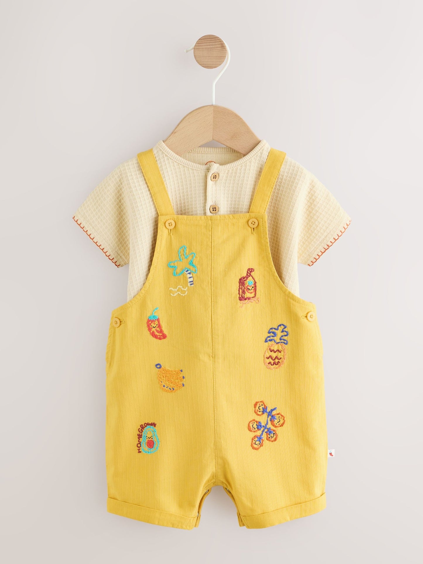 Yellow Fruit/Veg Print Dungarees And Bodysuit Baby Set (0mths-2yrs) image 1