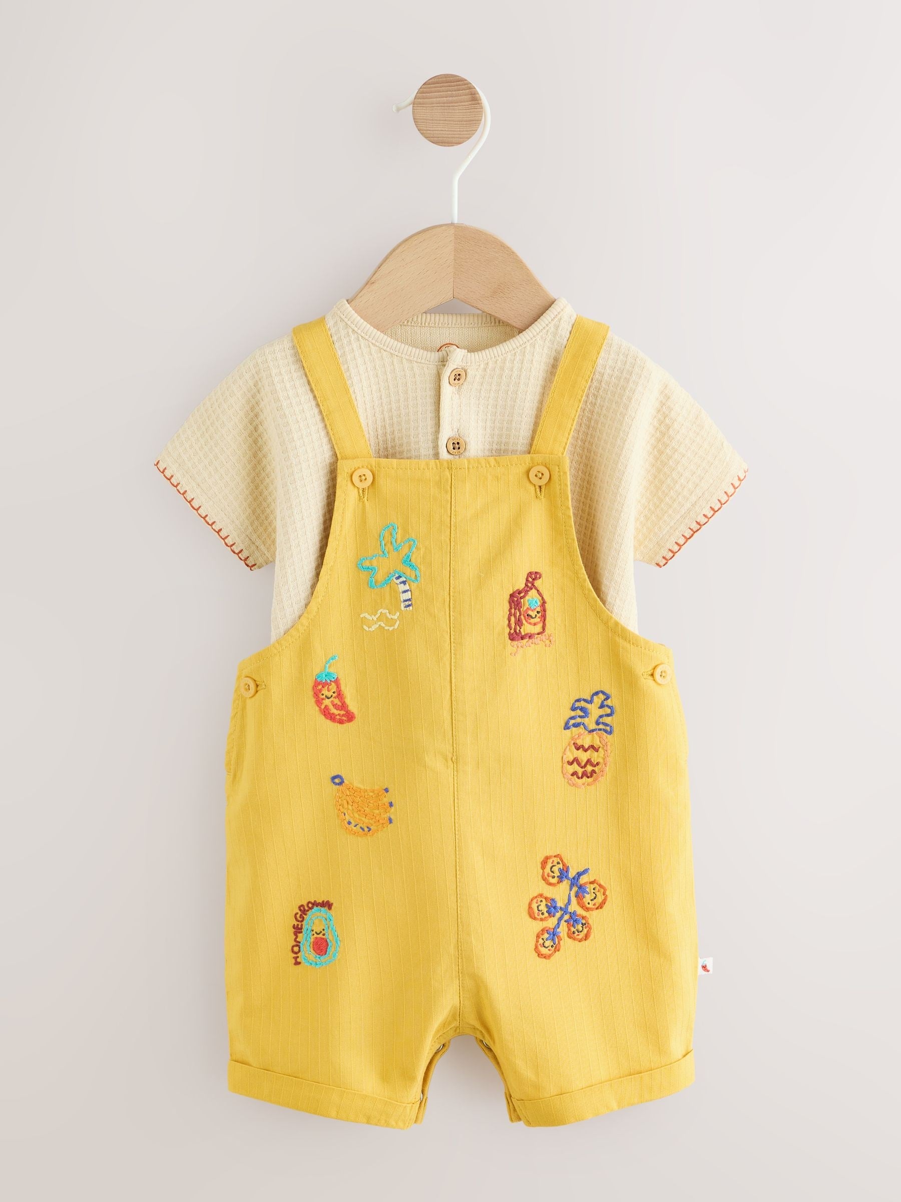 Yellow Fruit/Veg Print Dungarees And Bodysuit Baby Set (0mths-2yrs) image 1