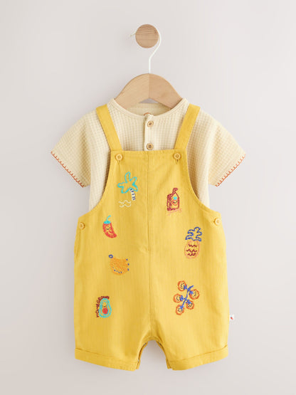 Yellow Fruit/Veg Print Dungarees And Bodysuit Baby Set (0mths-2yrs) image 1