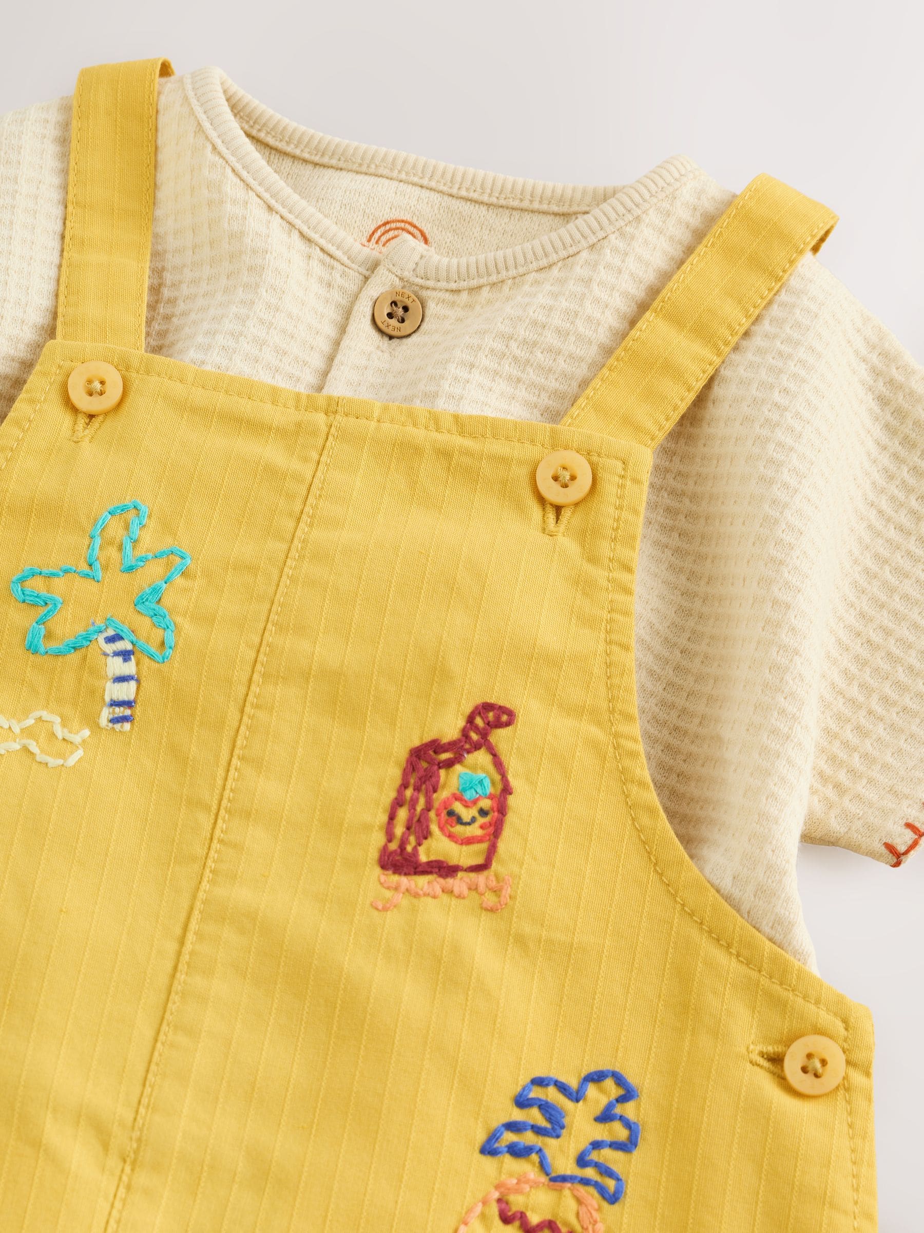 Yellow Fruit/Veg Print Dungarees And Bodysuit Baby Set (0mths-2yrs) image 5
