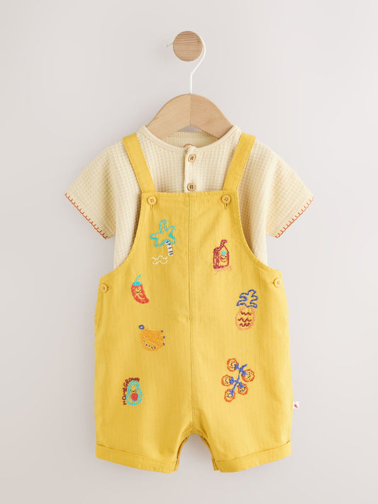 Yellow Fruit/Veg Print Dungarees And Bodysuit Baby Set (0mths-2yrs) image 1