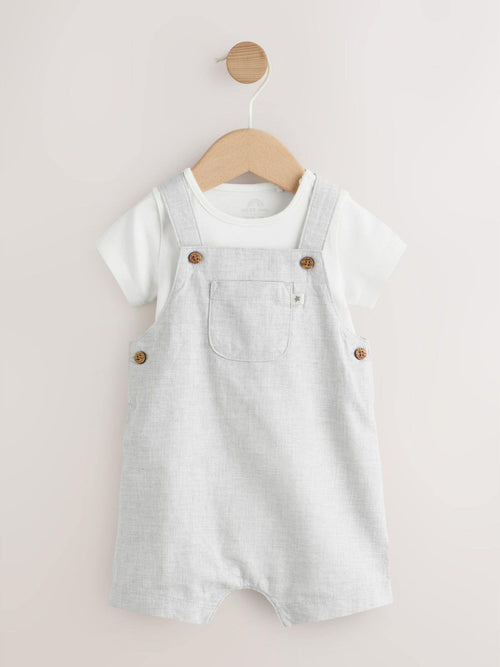 Grey Linen/Cotton Blend Dungaree and Bodysuit Baby Set (0mths-2yrs) image 1
