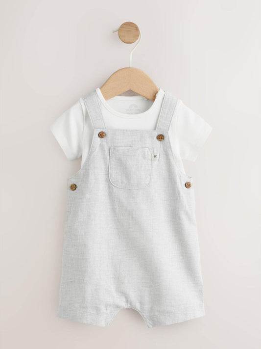 Grey Linen/Cotton Blend Dungaree and Bodysuit Baby Set (0mths-2yrs) image 1