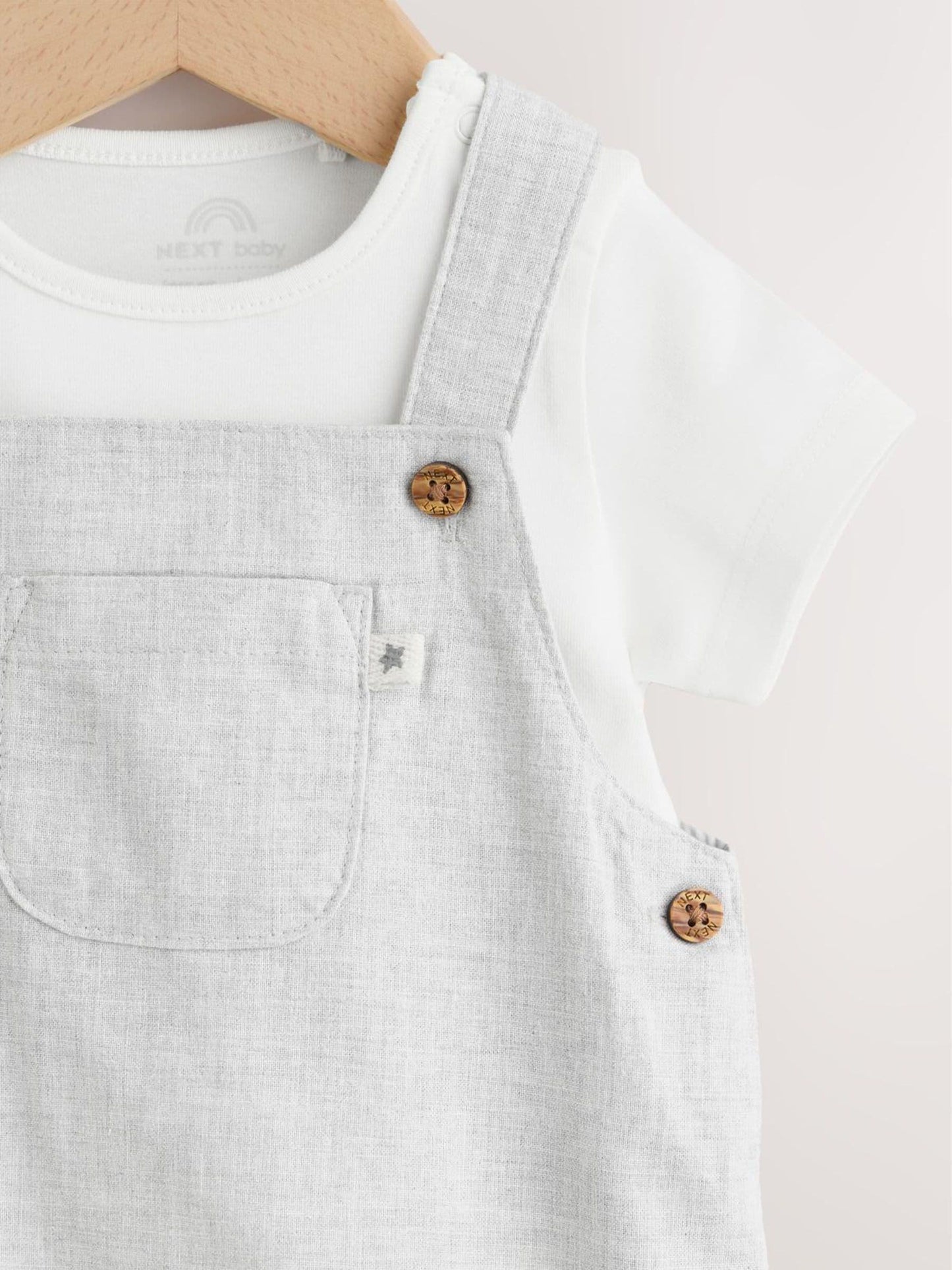Grey Linen/Cotton Blend Dungaree and Bodysuit Baby Set (0mths-2yrs) image 3