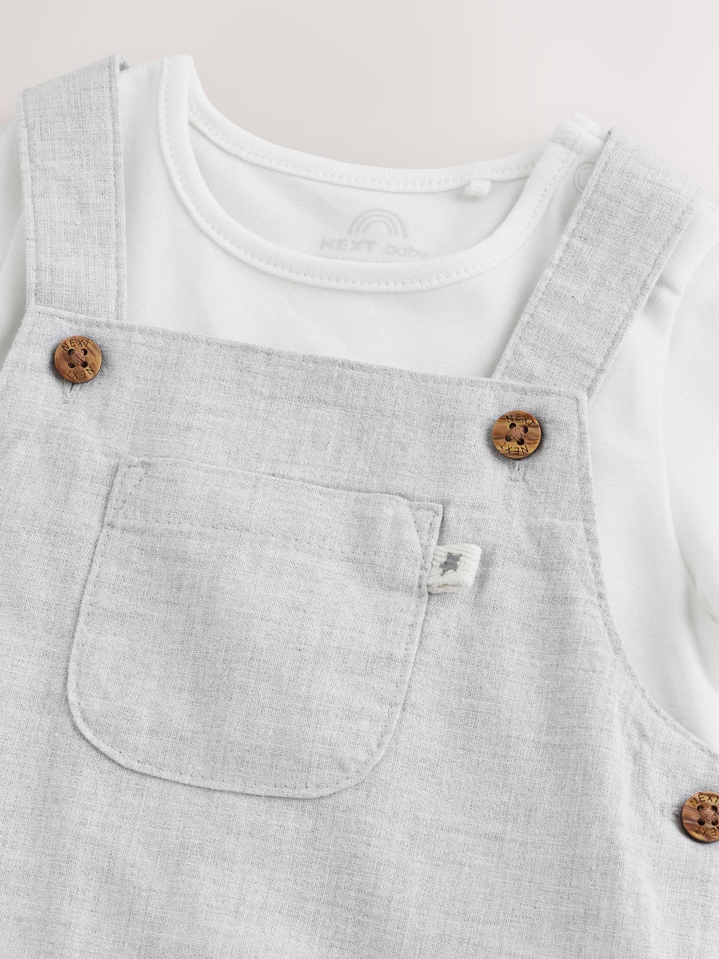 Grey Linen/Cotton Blend Dungaree and Bodysuit Baby Set (0mths-2yrs) image 4