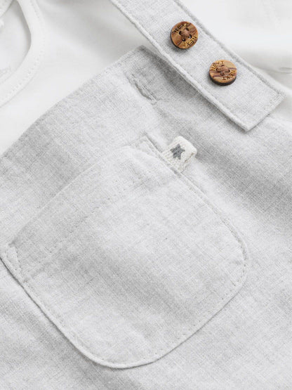 Grey Linen/Cotton Blend Dungaree and Bodysuit Baby Set (0mths-2yrs) image 7