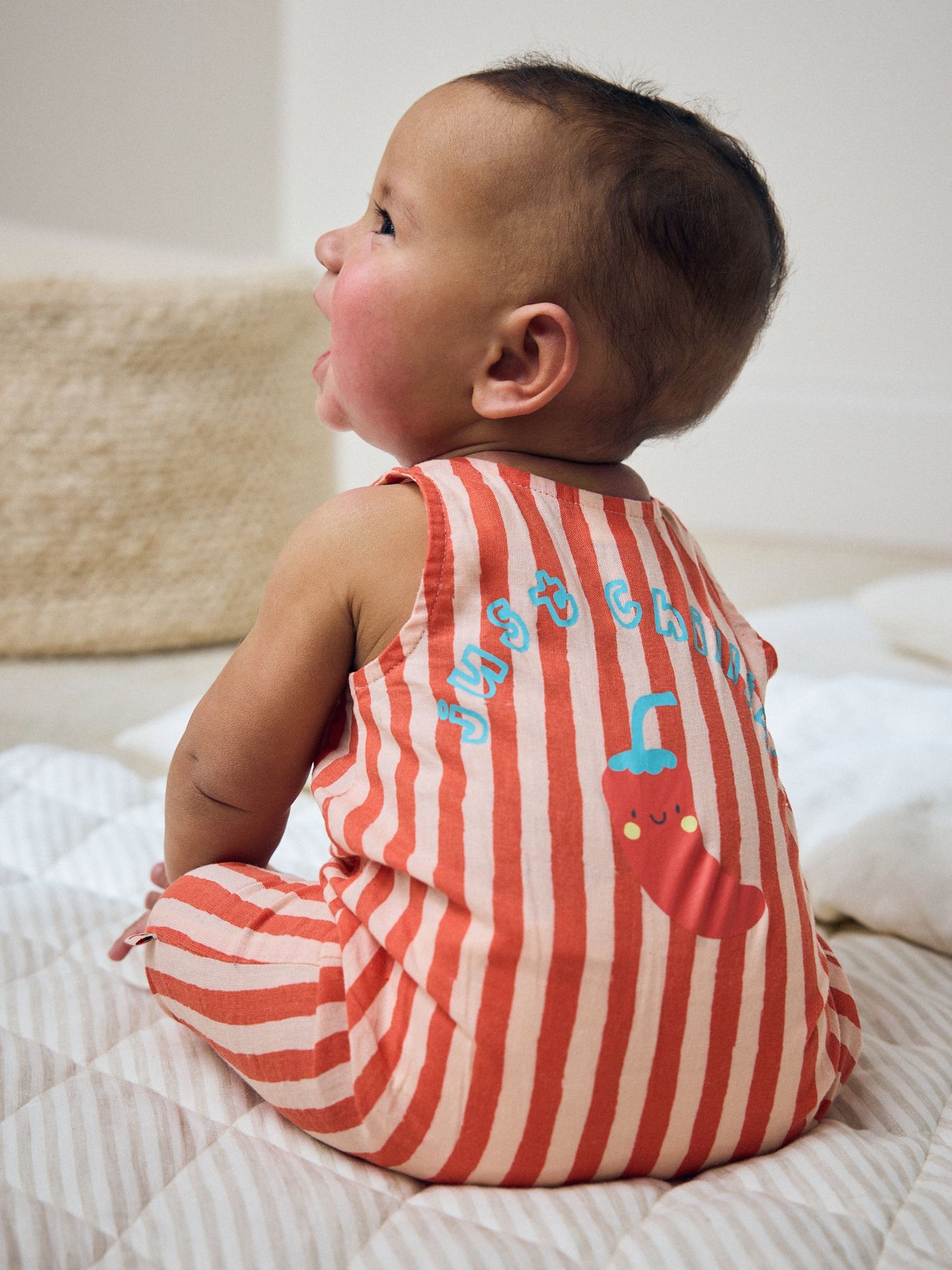 Red Stripe Chilli Print Woven Baby Romper (0mths-2yrs) image 1