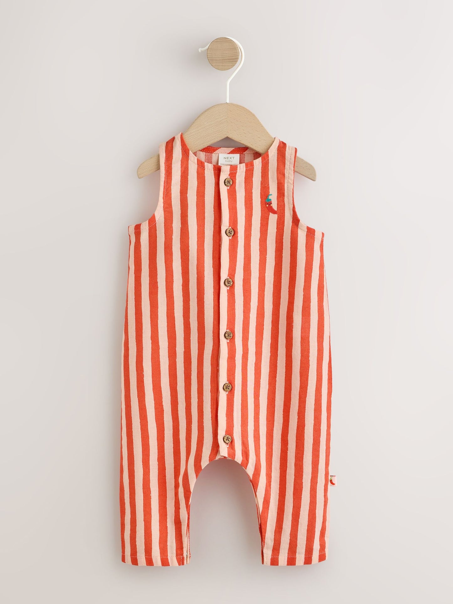 Red Stripe Chilli Print Woven Baby Romper (0mths-2yrs) image 2