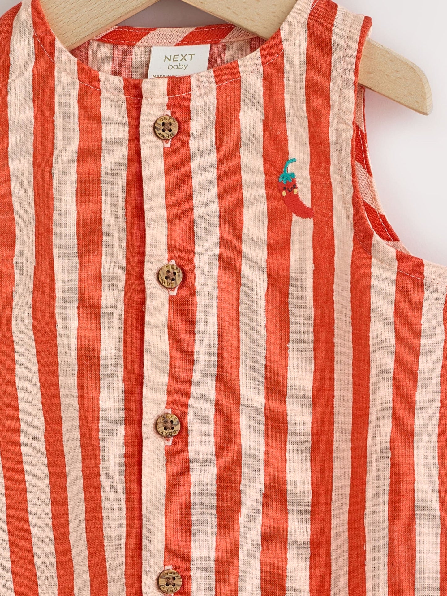 Red Stripe Chilli Print Woven Baby Romper (0mths-2yrs) image 4