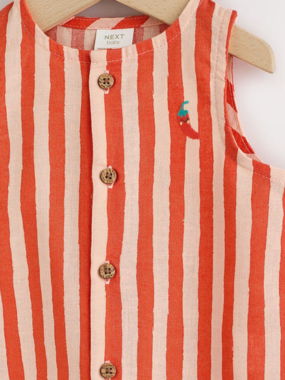 Red Stripe Chilli Print Woven Baby Romper (0mths-2yrs) image 4