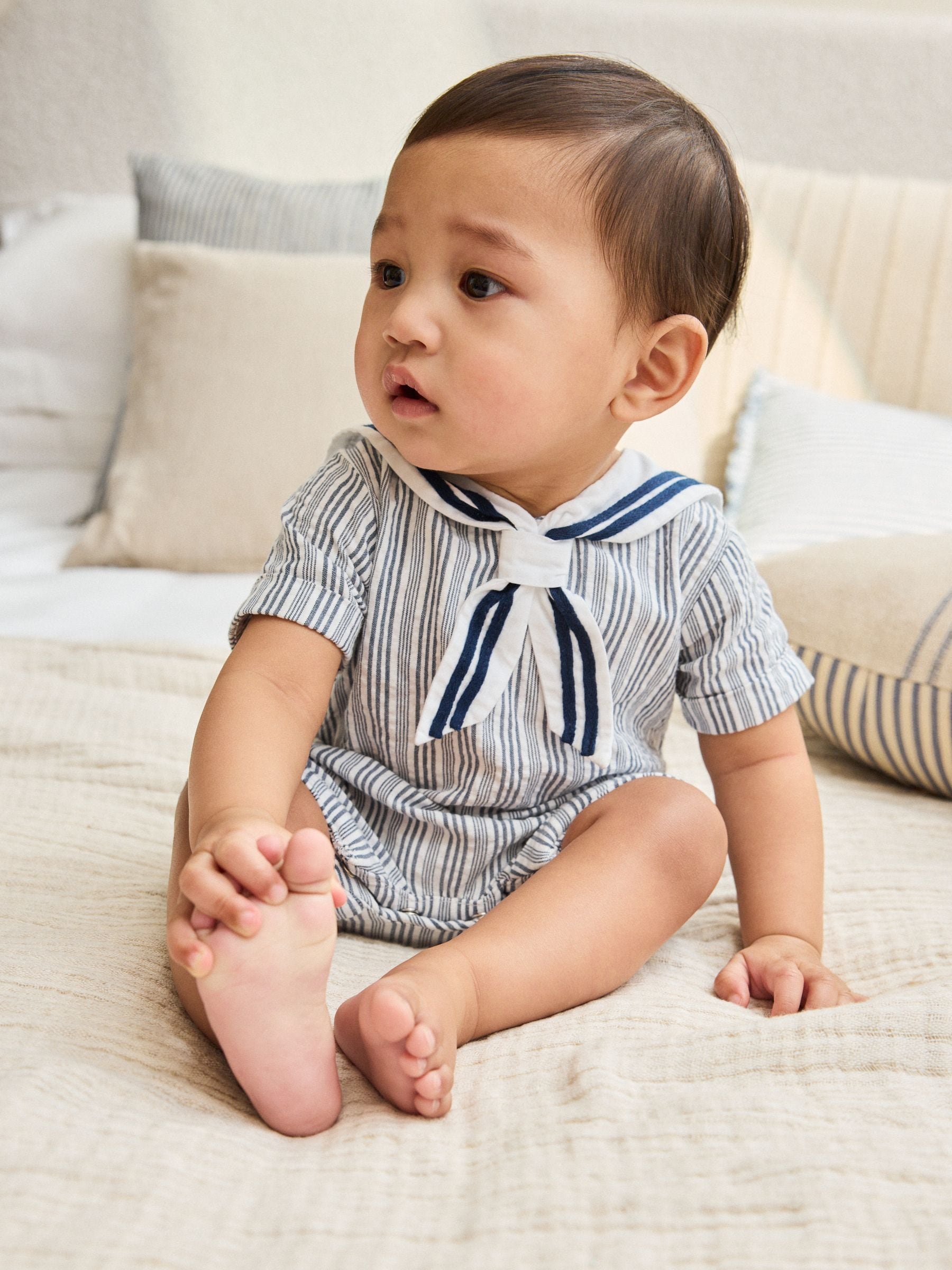 Blue Stripe Woven Baby Romper (0mths-3yrs) image 1