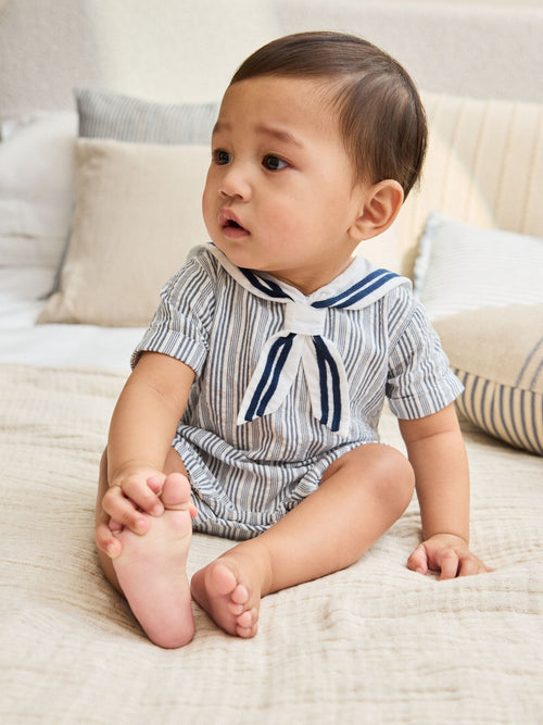 Blue Stripe Woven Baby Romper (0mths-3yrs) image 1