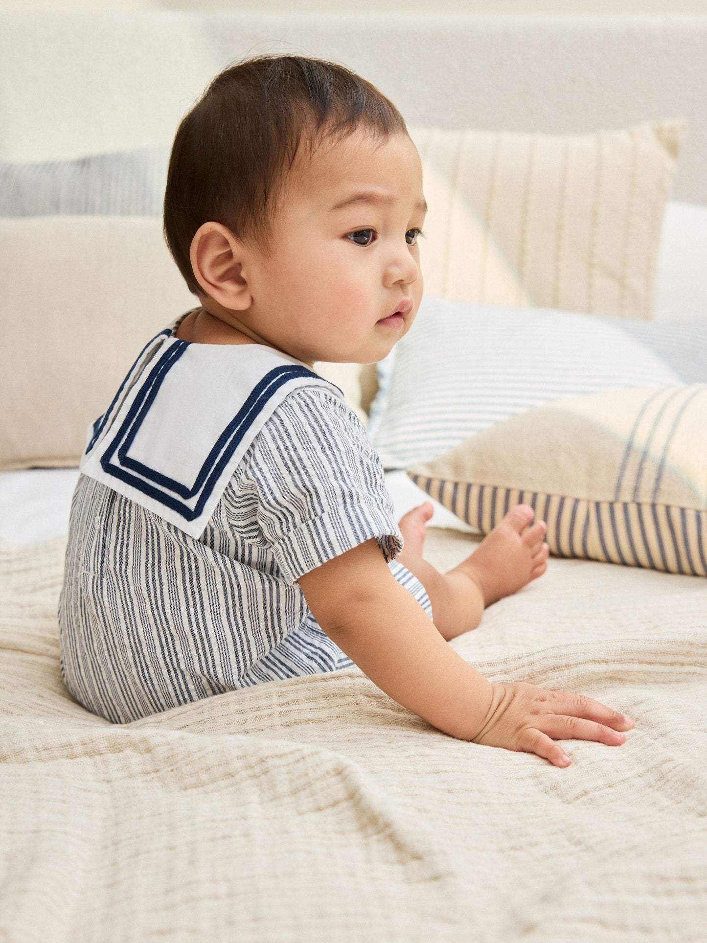 Blue Stripe Woven Baby Romper (0mths-3yrs) image 3