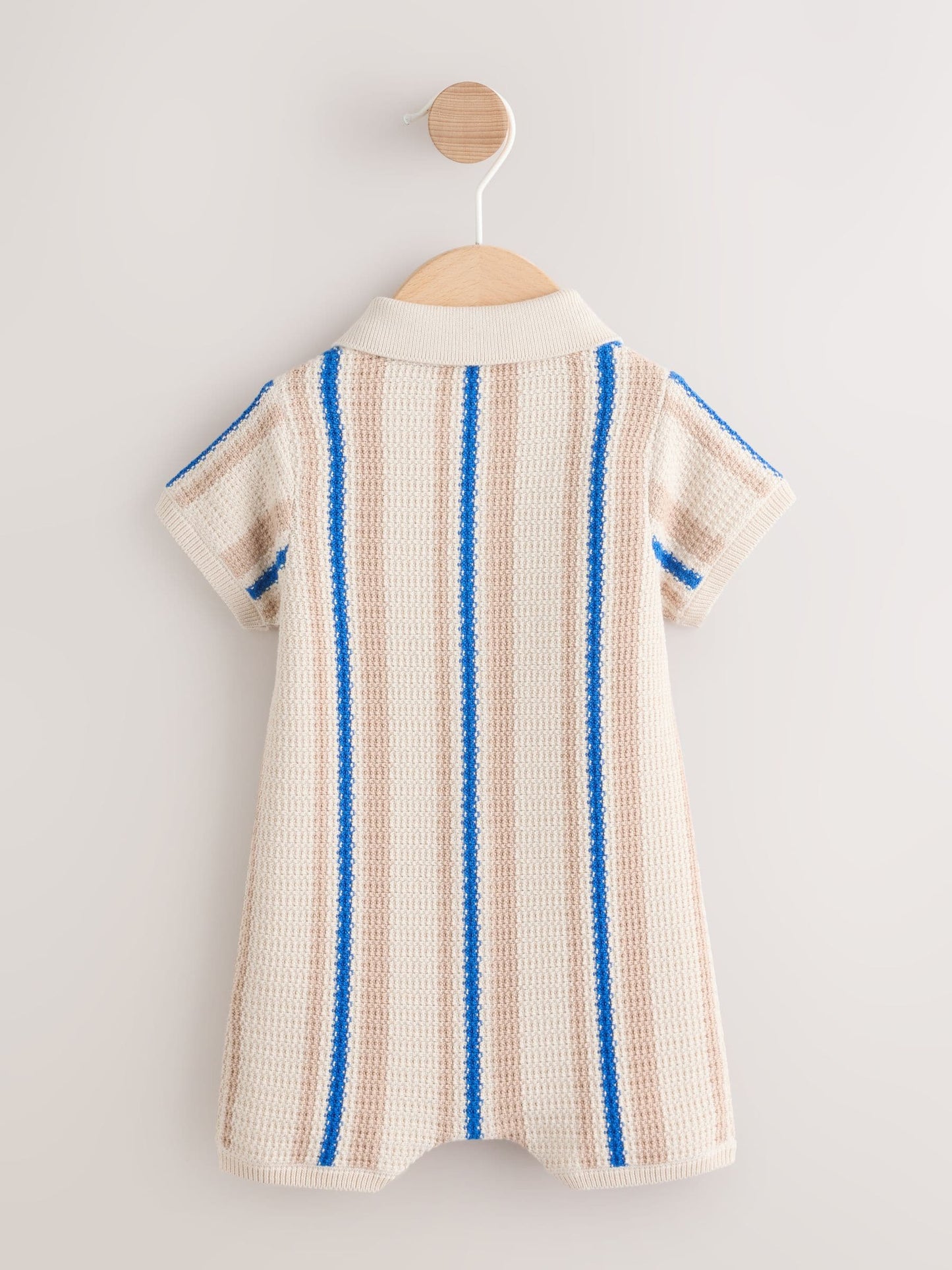 Blue/Neutral Stripe Knitted Baby Romper (0mths-3yrs) image 2