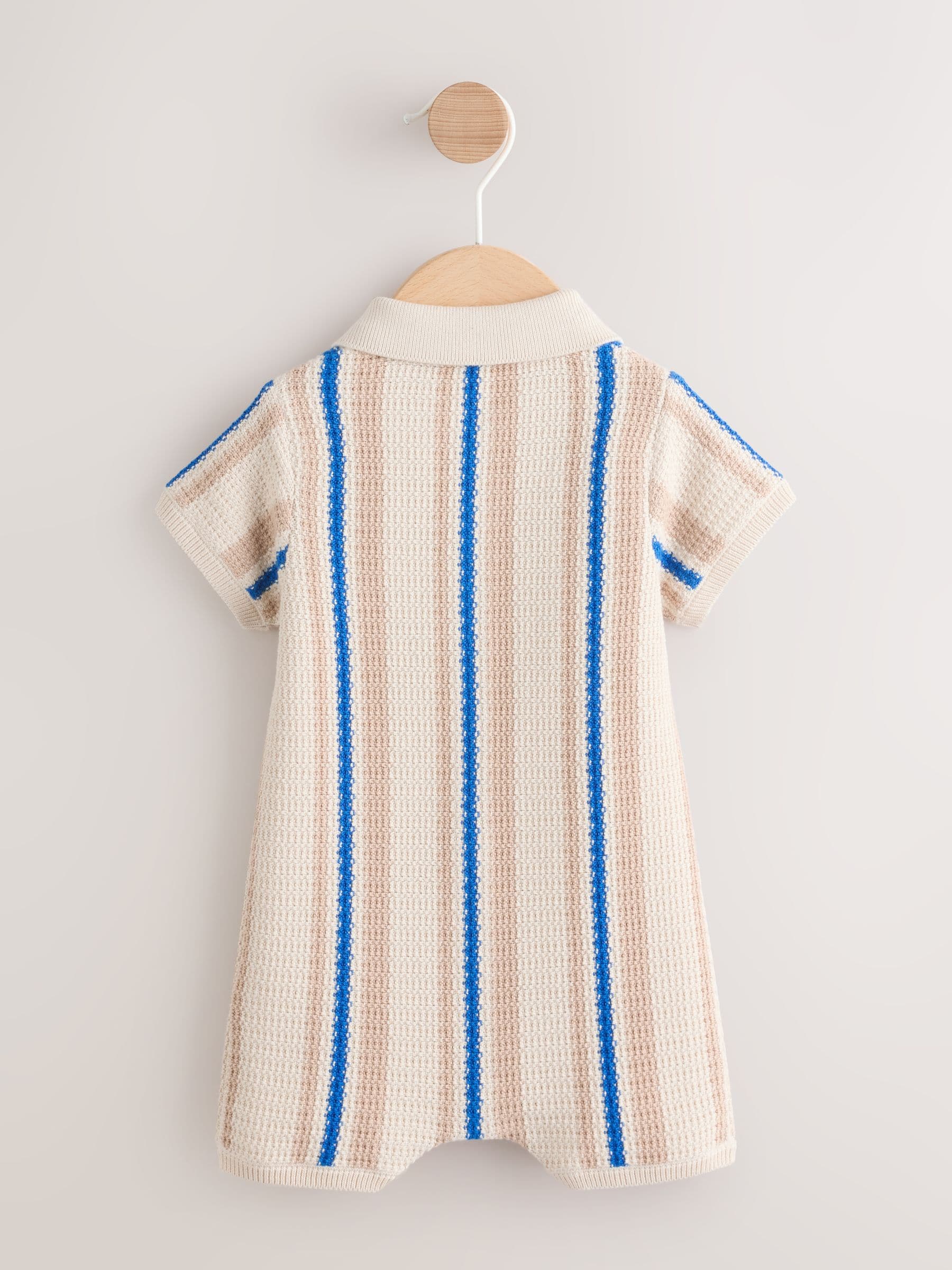 Blue/Neutral Stripe Knitted Baby Romper (0mths-3yrs) image 2