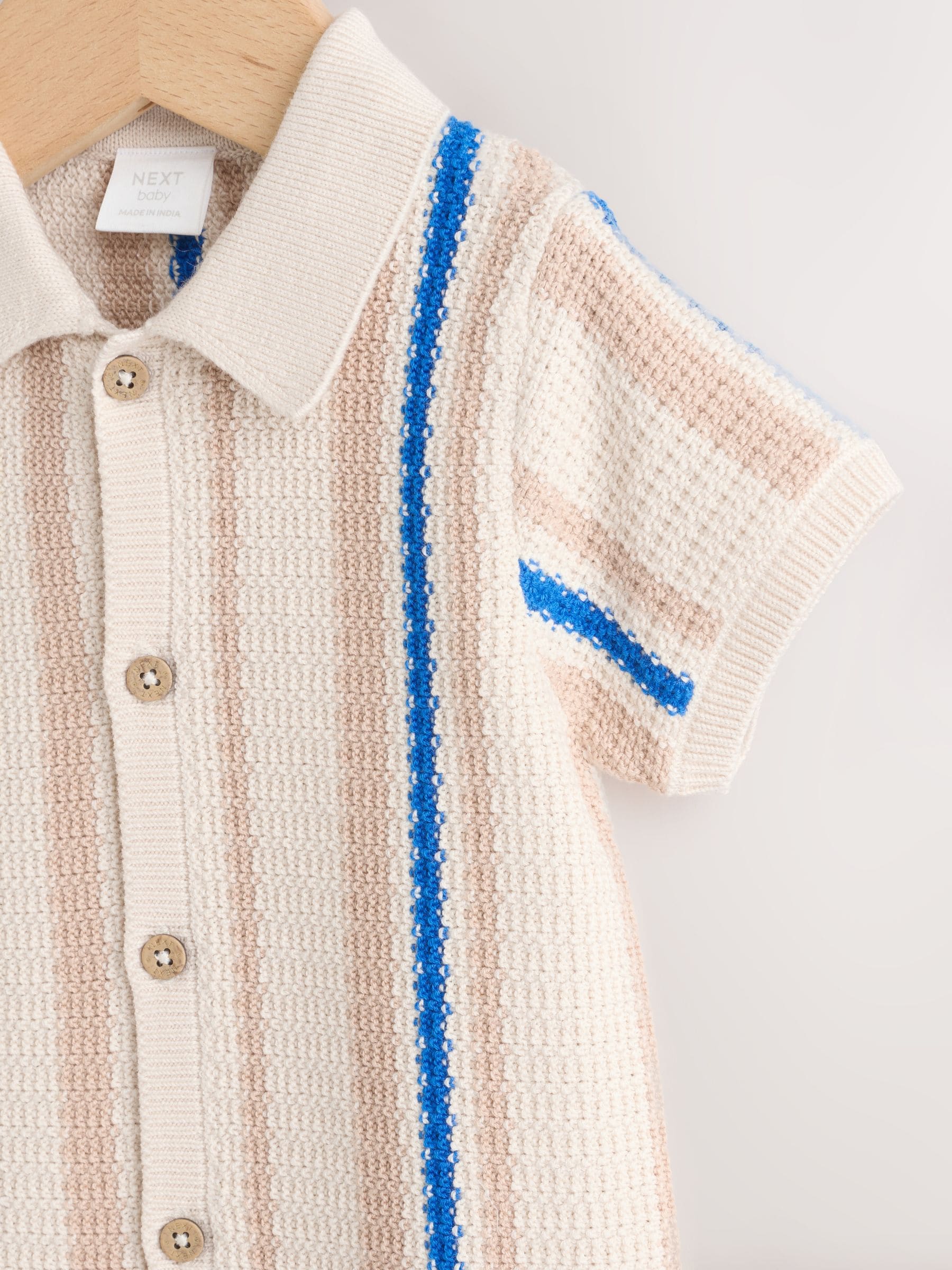 Blue/Neutral Stripe Knitted Baby Romper (0mths-3yrs) image 3