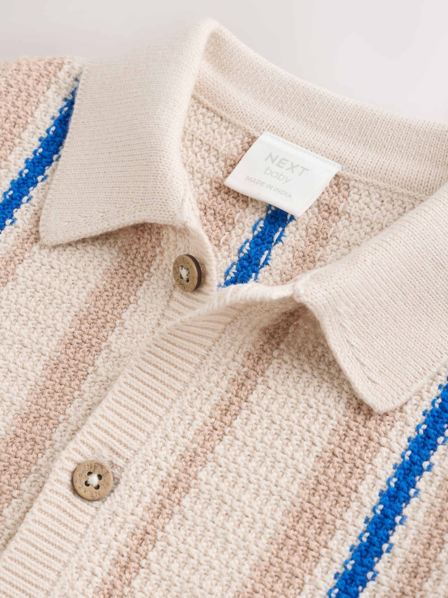 Blue/Neutral Stripe Knitted Baby Romper (0mths-3yrs) image 4