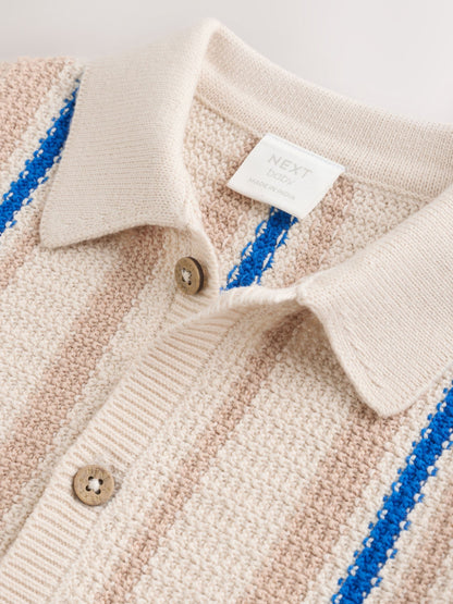 Blue/Neutral Stripe Knitted Baby Romper (0mths-3yrs) image 4