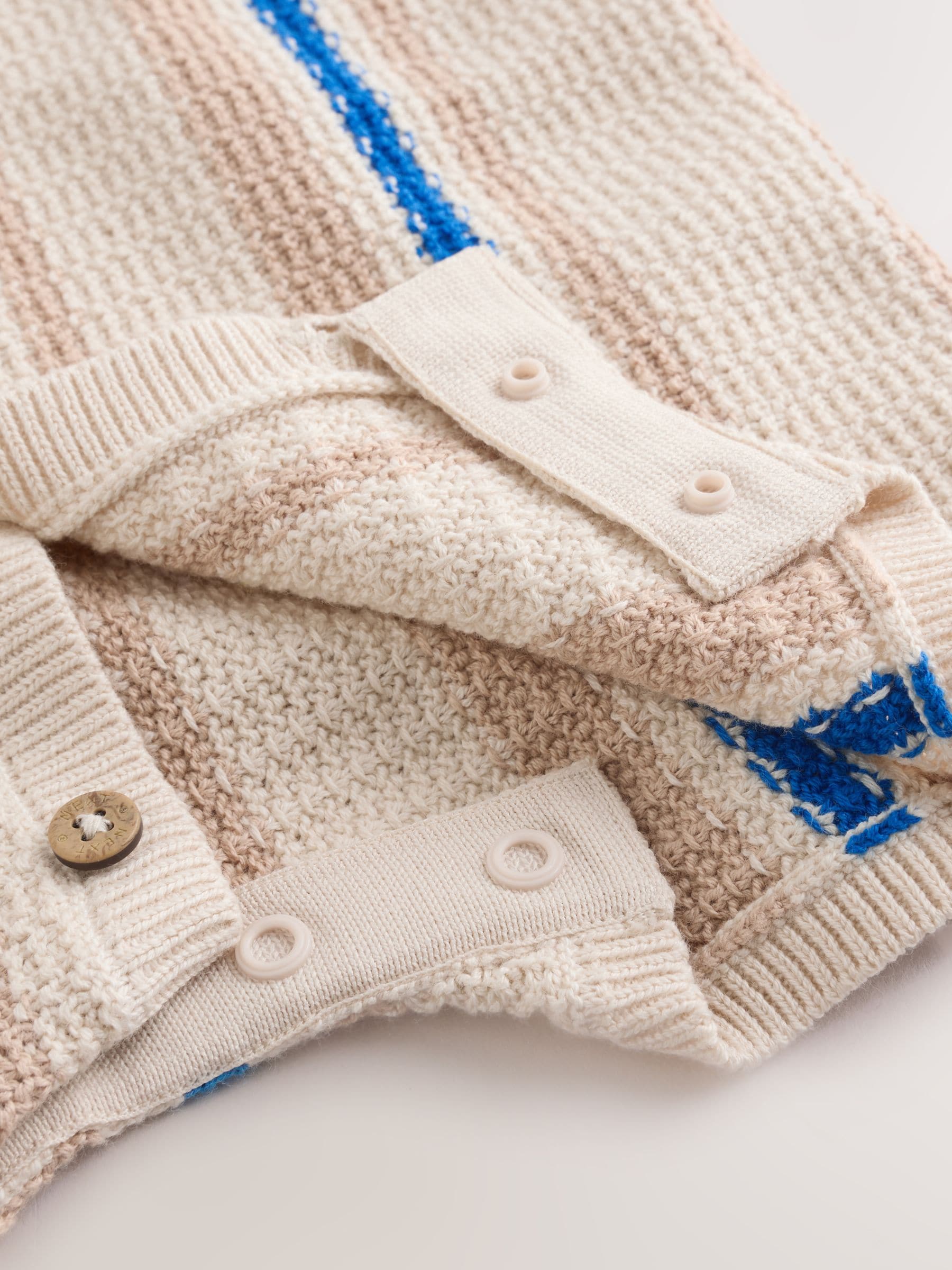 Blue/Neutral Stripe Knitted Baby Romper (0mths-3yrs) image 5