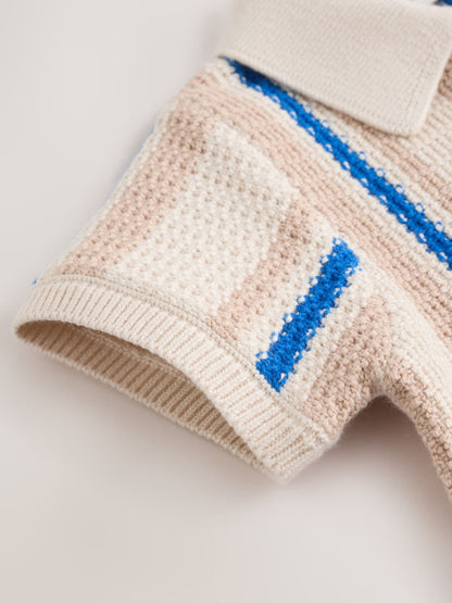 Blue/Neutral Stripe Knitted Baby Romper (0mths-3yrs) image 6