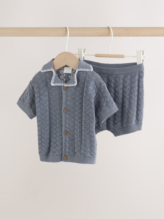 Blue Knitted Top and Shorts Baby Set (0mths-2yrs) image 1