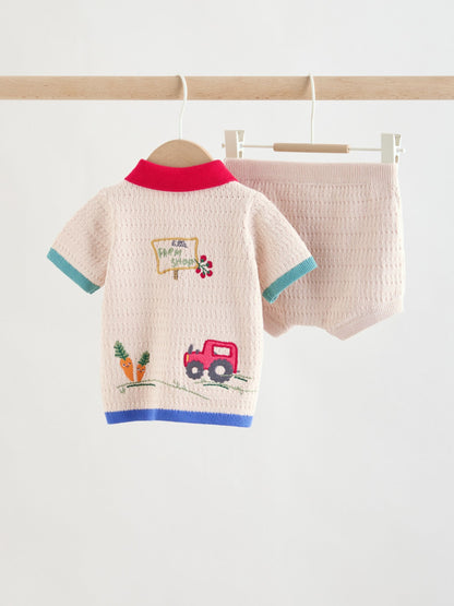 Neutral/Bright Farm Knitted Top and Shorts Baby Set (0mths-2yrs) image 2