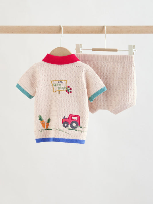 Neutral/Bright Farm Knitted Top and Shorts Baby Set (0mths-2yrs) image 2