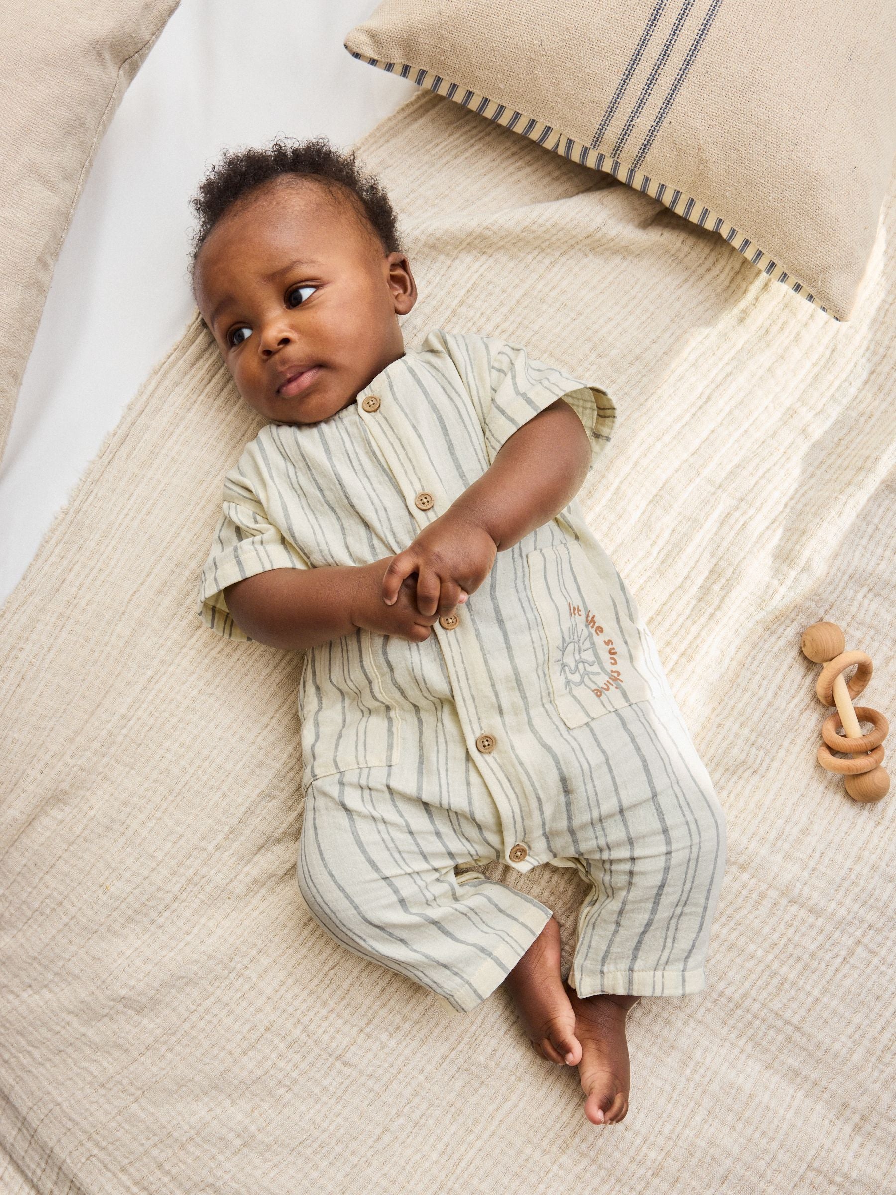 Mono Stripe Short Sleeve Baby Romper (0mths-3yrs) image 2