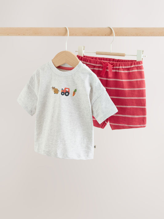 Red Farm Print Top and Shorts Baby Set (0mths-2yrs) image 1